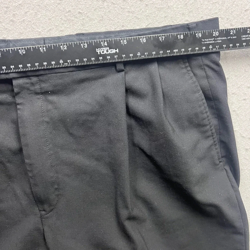 Brooks Brothers 346 Mens Black Wool Stretch Pleated Cuffed Dress Pants 42x29